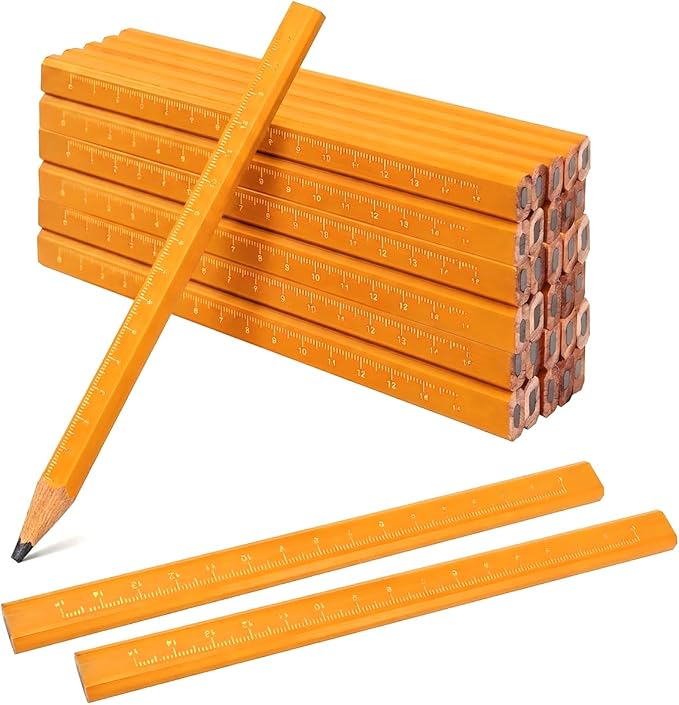 30 Pcs Carpenter Pencils - Octagonal Hard Black Woodworking Pencils, Heavy Duty Construction with 15cm Scale for Wood, Brick, Concrete Marking（Yellow）