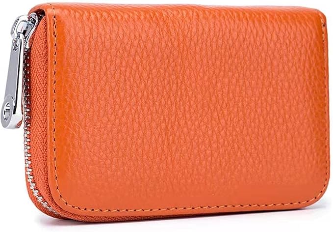 RFID Credit Card Holder Genuine Leather Credit Card Wallet with Zipper | RFID