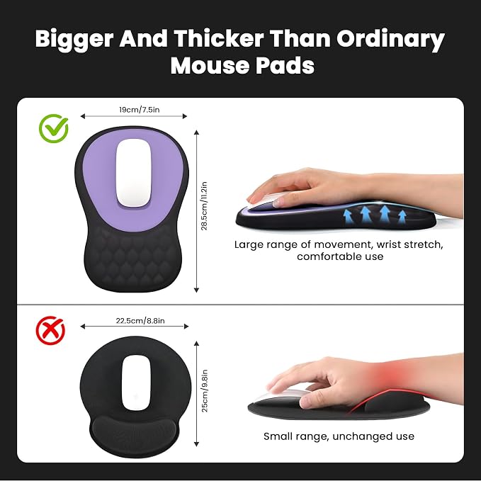 EooCoo Massage Ergonomic Mouse Pad with Dual-Slope Design Wrist Rest | Carpal Tunnel Relief, Memory Foam Wrist Rest, Non-Slip PU Base, Office Desk Accessories