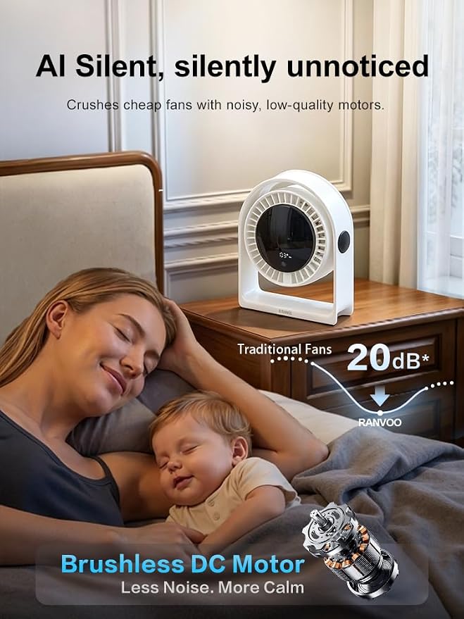 2026 Quiet USB Desk Fan,4 Speeds, 120°Tilt, table Fan for bed & Office | Air Circulator Mini Fan Bedroom,Translucent Black, Portable Smart Display Fan,Low Noise,7 Blades,Cool Room In 3 Mins