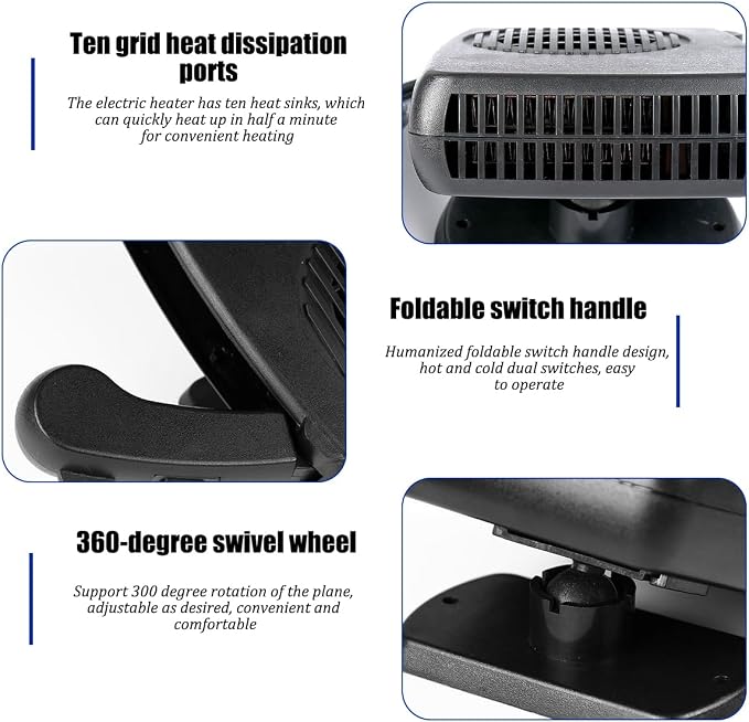 Car Heaters, 12V Portable Cigarette Lighter Vehicle Electronic Fan Heater, Fast Heating Automotive Windshield Cooling Defrost Defogger Accessories, Universal for Truck RV SUV