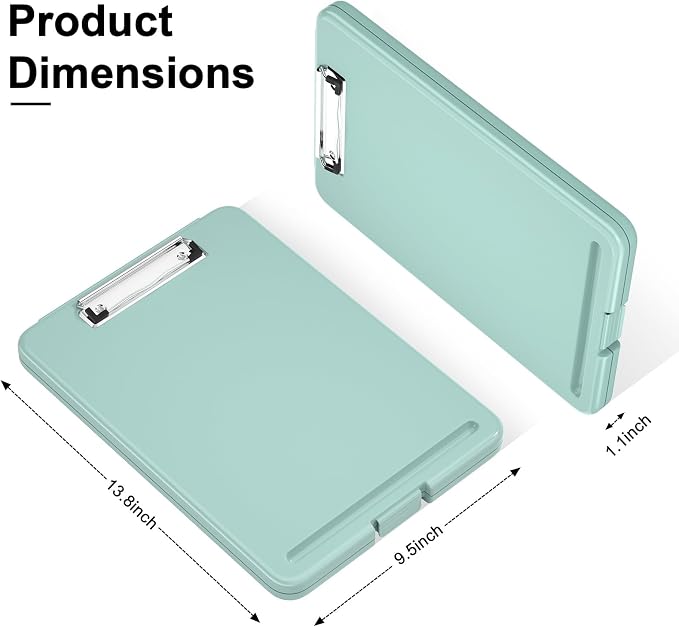 Hongri Clipboard with Storage, 8.5 x 11 Clip Board Foldable, Green | Bottom Opening, Size 13.4 x 9.4 X 0.9 in for Nurses, Teacher, Students, Classroom, School & Office Supplies
