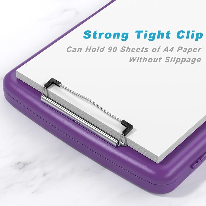 Rimilak Clipboard with Storage, 8.5 x 11'' High Capacity Clip Board, Purple | Smooth Writing, Side-Opening Plastic Folder with Pen Holder, Size 14.2 x 9.6 x 1.2″ ,for Classroom, Teacher, Student