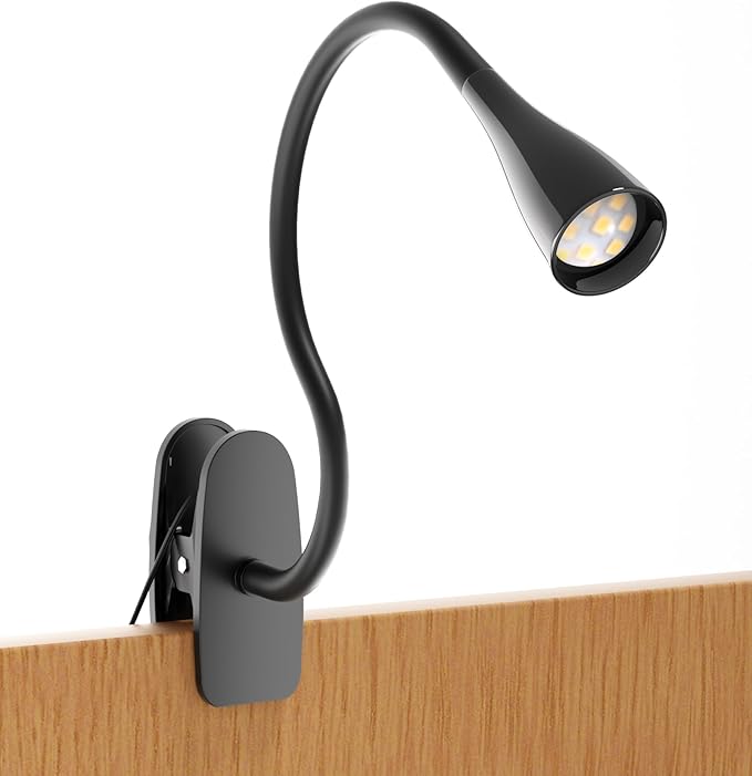 Book Light for Reading in Bed, Eye-Caring LED Reading Light, 360° Flexible Clip on headboard lamp, 5W 3000k Desk Lamp with Clamp for Bedroom, Office, Painting, Workbench and Sewing, Black
