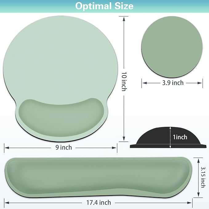 Mouse Pad with Wrist Rest Set, 3-in-1 Wrist Support Mousepad | Gaming Mat Pad with Anti-Skid Base,Ergonomic Mouse Pad Green,Memory Foam Gel Wrist Rest for Computer Keyboard