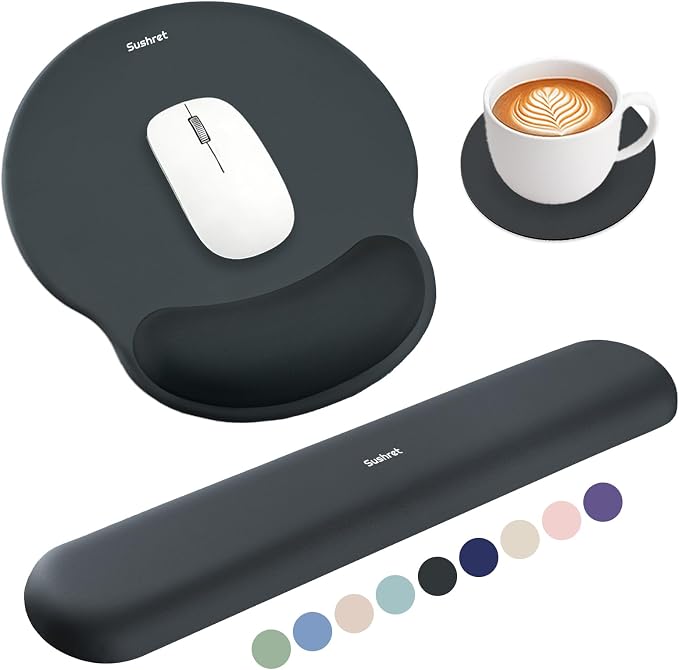 Mouse Pad and Keyboard Wrist Rest, 3-in-1 Gel Memory Foam Ergonomic Mouse Pad with Wrist Rest Set, Gaming Mousepad Arm Cushion Support for Computer Office Desk Accessories Cute Setup, Charcoal