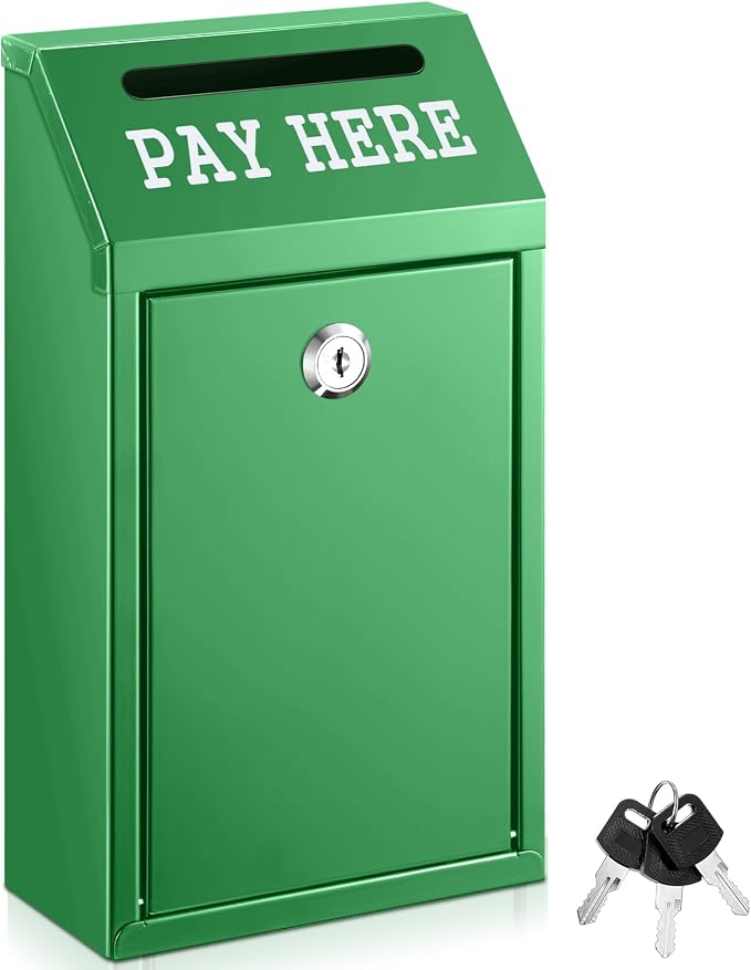 Yaocom Safe Metal Cash Box for Farm Stand – Money Drop and Secure Donation Collection, Wall Mount Lockable Unit with Pre Drilled Holes for Outdoor Self Serve(Green,10.2 x 5.7 x 2.8 Inch)