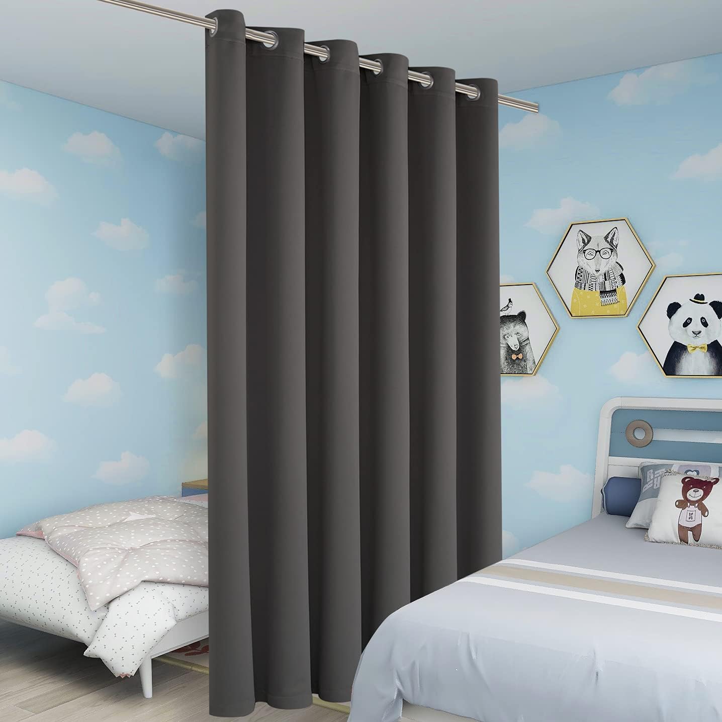 BONZER Room Divider Curtain Total Privacy Wall Grommet Thermal Insulated Wide Blackout Curtains for Bedroom Living Room, 84L x 70W Inch (7L x 5.8W ft), 1 Panel, Dark Grey