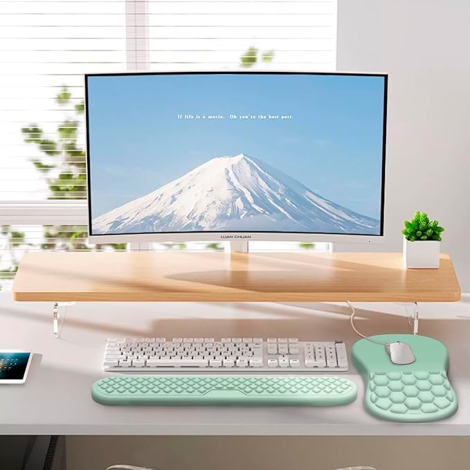 Ergonomic Mouse Pad Wrist Rest, 2 in 1 Keyboard Pad for Office | Memory Foam, 15° Ergonomic Slope, Massage Bead Design, Non-Slip PU Base, Lycra Fabric, for Office & Gaming, Gradient Green