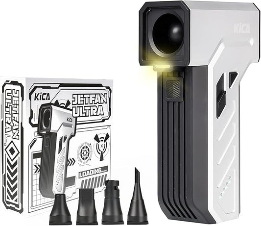 KiCA Jet Fan Ultra Electric Air Duster - 109MPH Cordless Air Duster with LED Light, 130000 RPM Turbo Fan, Stepless Speed Control Dust Blower for Computer, Keyboard, Outdoor, House and Car (White)