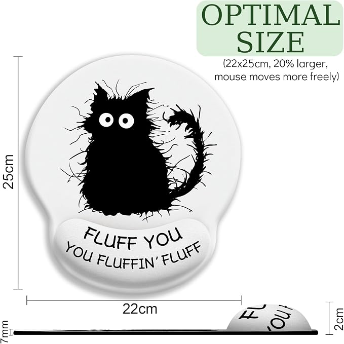 LIMKRIAN Mouse Pad with Gel Wrist Rest, 9.8 x 8.6 in, Funny Black Cat | Ergonomic Comfort Wrist Support, Non-Slip PU Base, Pain Relief, Mouse Pads for Desk Cute Office Desk Accessories Supplies