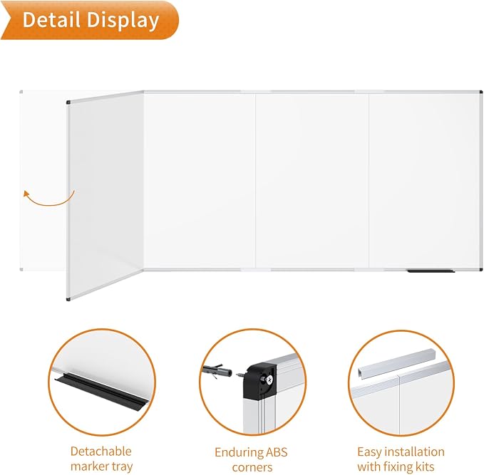 VIZ-PRO Large Magnetic Dry Erase Whiteboard, 120 x 48 Inches, Foldable | Silver Aluminum Frame, 10' x 4' Wall-Mounted White Board with Marker Tray for School Office and Home