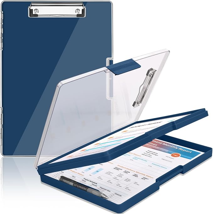 SFLHHDM Clipboard with Storage,Heavy Duty Clip Boards 8.5x11 with 2 Storage Case,Clear Visible Panel Storage Clipboards,Side Opening Nursing Clipboard Folder for Office Supplies (Dark Blue)