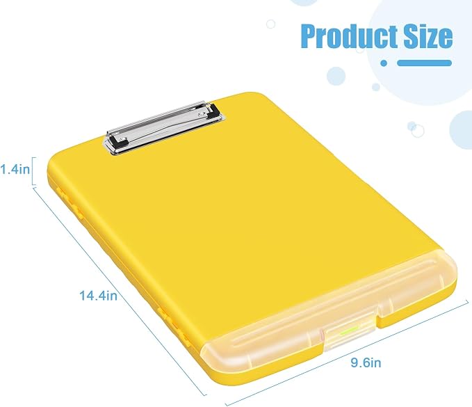 Hongri Clipboard with Storage with Pencil Case, 8.5 x 11 Storage Clip Board | High Capacity Organization Box for A4 Letter Legal Paper, Heavy Duty Folio & Side-Opening for Nurses, Teachers, Yellow