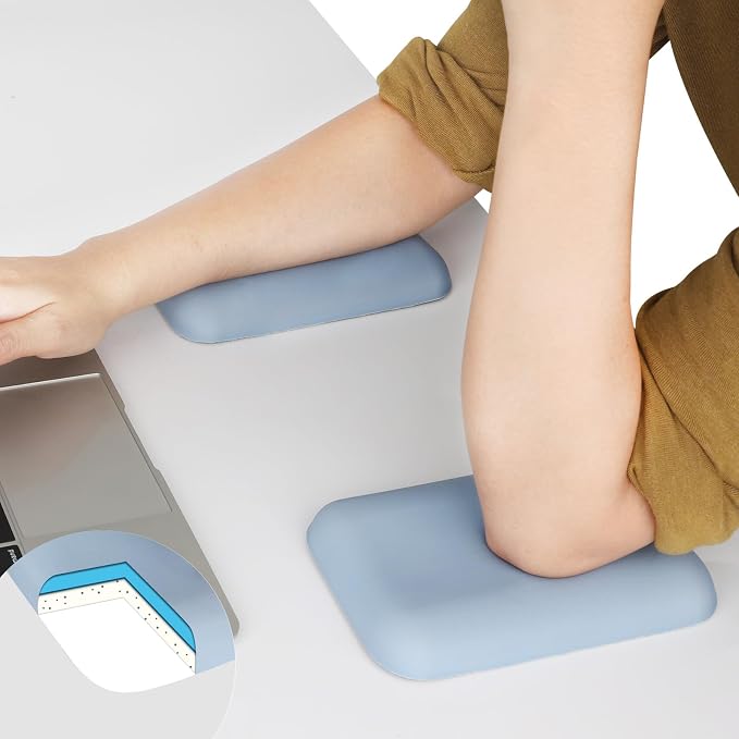 Leolee Elbow Rest Pads for Desk, Gel Ergonomic Wrist Rest Arm Rest Pads | Upgraded, Memory Foam, Non-Slip Base, Cushion Support Relieve Elbow and Wrist Pain for Computer, Office, 2 Packs, Blue