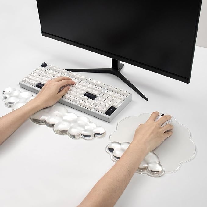 Clear Cloud Wrist Rest and Gel Mouse Pad for Keyboard Ergonomic Wrist Pad | Cooling Comfort Pain & Fatigue Relief Easy to Clean Office Accessories