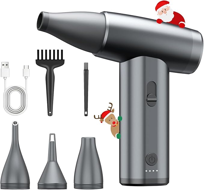 Metal Electric Compressed Air Duster, 300000RPM Brushless Motor with Stepless Speed, Rechargeable Cordless Mini Blower for Computer Keyboard Cleaning, Car Detailing, House and Outdoor Use(Grey)