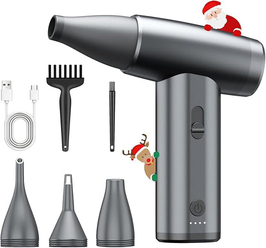 Metal Electric Compressed Air Duster, 300000RPM Brushless Motor with Stepless Speed, Rechargeable Cordless Mini Blower for Computer Keyboard Cleaning, Car Detailing, House and Outdoor Use(Grey)