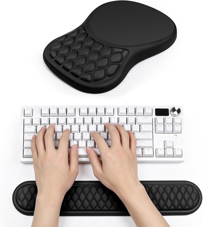 Wrist Rest for Computer Keyboard and Mouse Pad Set with Massage Design | Ergonomic Memory Foam Wrist Support Mouse Pad for Pain Relief, Easy Typing, Desk Wrist Pad for Office Home(2-in-1 Black)