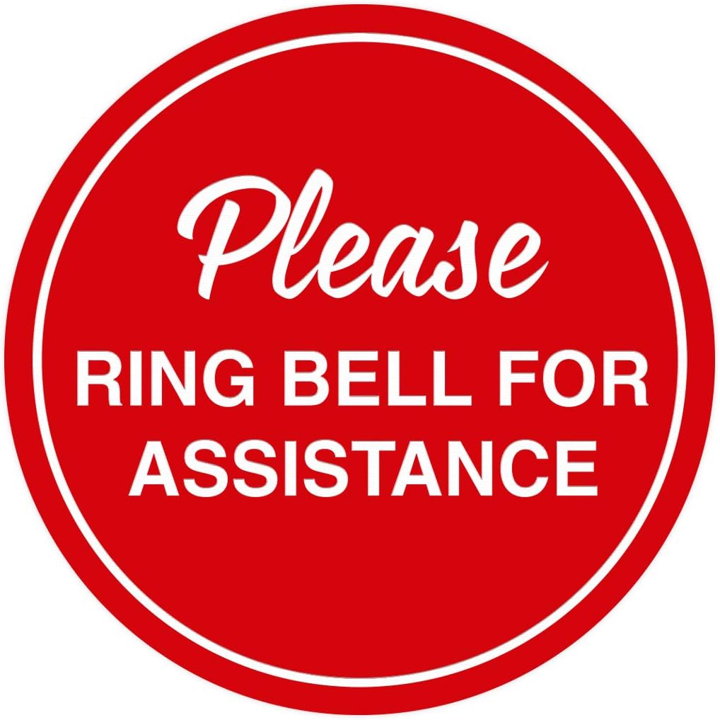 Signs ByLITA Circle Please Ring Bell For Assistance Wall or Door Sign | Easy Installation | Front Desk Reception Sign (Red) - Large (5 Pack)