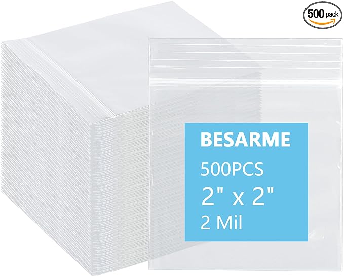 500 PCS 2" x 2" Small Plastic Bags for Jewelry Mini Clear Plastic Poly Bag 2 Mil with Resealable Lock Seal Zipper for Storage Gifts Candy Screws