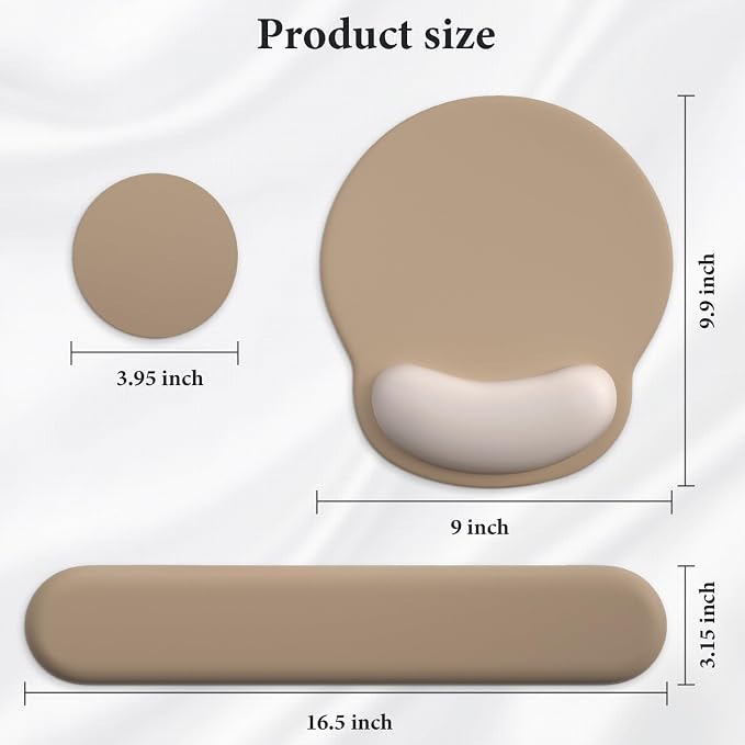 3 in 1 Ergonomic Mouse Pad and Keyboard Wrist Rest with Coaster Set-Brown | Cute Large Mousepad with Gel Wrist Support for Gaming Computer Laptop Women Office Home Desk Decor