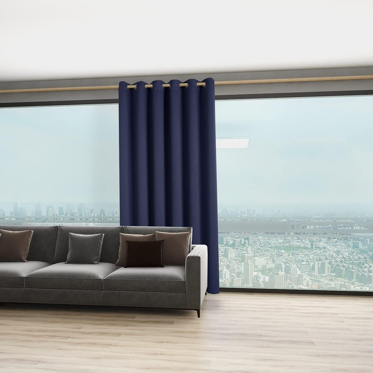 BONZER Room Divider Curtain Total Privacy Wall Wide Thermal Insulated Blackout Curtains for Slide Window, 108L x 70W Inch (9L x 5.8W ft), 1 Panel, Navy