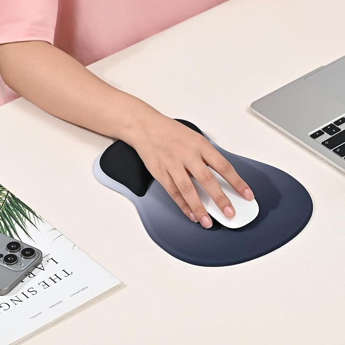 EooCoo Mouse Pad with Gel Wrist Rest, Ergonomic Mousepad Wrist Alignment | Middle Concave Design for Natural Wrist Alignment, Non-Slip Base Mousepad, Carpal Tunnel Relief, Office Desk Accessories
