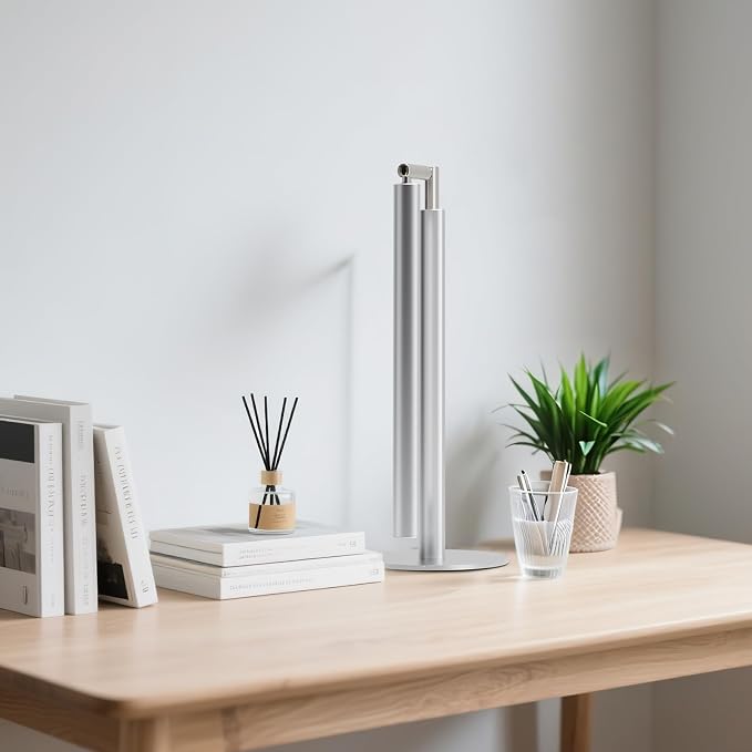 Silver LED Desk Lamp, 16" Dimmable Metal Desk Light with Base, 15W 1200LM, Adapter Included, Color & Brightness Adjustable, Modern Tall Table Lamp for Home Office Reading Study Task Laptop