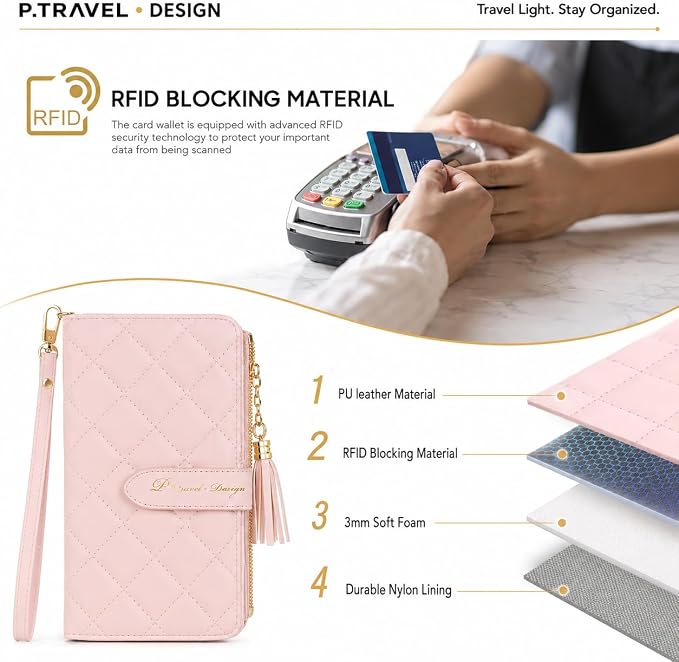 Passport Holder for Travel,Leather Passport Wallet,Travel Document Organizer with AirTag Slot,RFID Blocking With Credit Cards Case,Zippered Coins Pocket and Cash Slot for Women Men