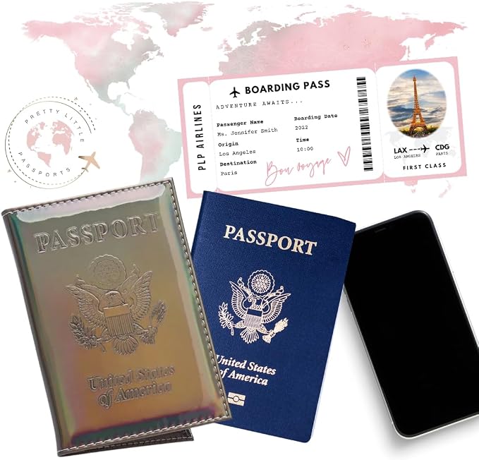 Chrome Passport Cover Vaccine Card Holder Combo, Passport Holder with Vaccine Card Slot (Grey)