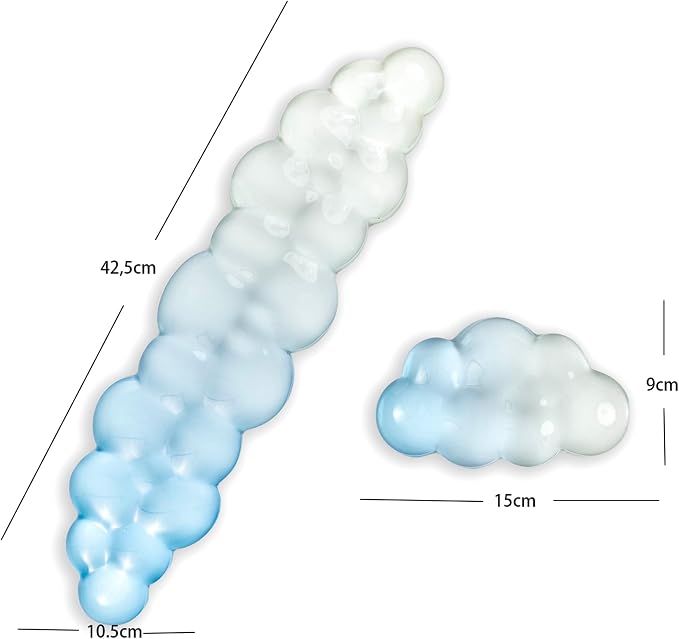 Ergonomic Gel Cloud Keyboard and Mouse Wrist Rest Set – Clear Wrist Rest for Computer Keyboard 60%/68%/75%, Comfort & Support for Typing and Gaming (White Blue)