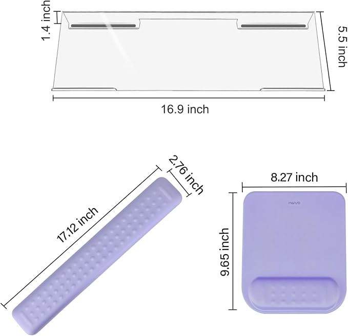 MOSISO Keyboard Stand&Wrist Rest Support for Keyboard &Mouse Pad Set | Ergonomic Massage Wrist Rest Set, Easy Typing Working Acrylic Clear Stand for Office Home, Purple