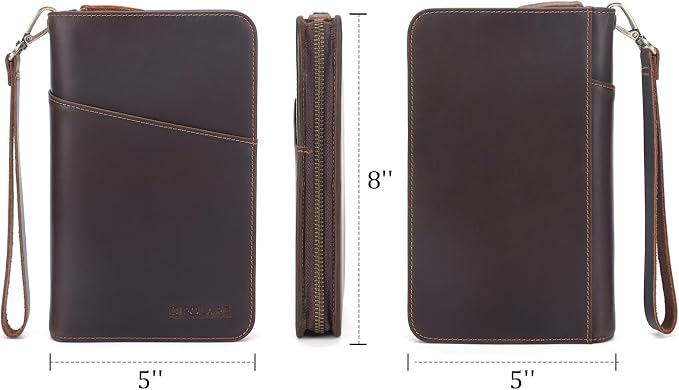 Polare Full Grain Leather Passport Holder Cover Case for Men and Women RFID Blocking Family Travel Wallet Holds 6 Passports (Dark Brown with AirTag Slot)