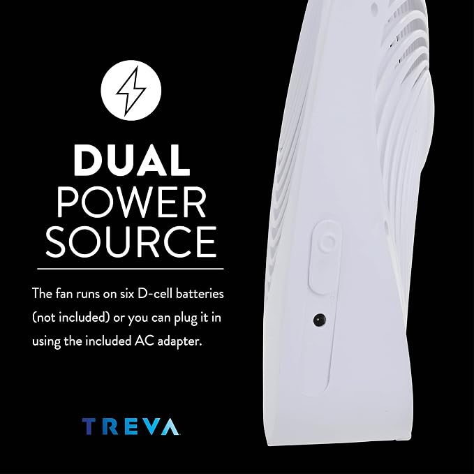 Treva 10 in Portable Fan Battery or AC Powered 2-Speed Desk Fan White | Yes