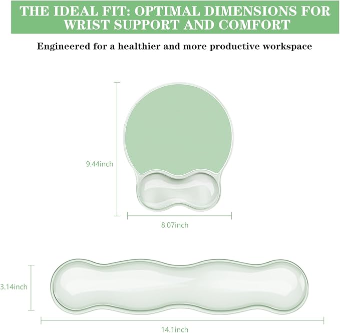 Gel Wrist Rest for Keyboard and Mouse Pad Set - Clear Green | Ergonomic Cute Computer Keyboard Wrist Pad Support for Pain Relief, Non-Slip Desk Accessories for Office and Home