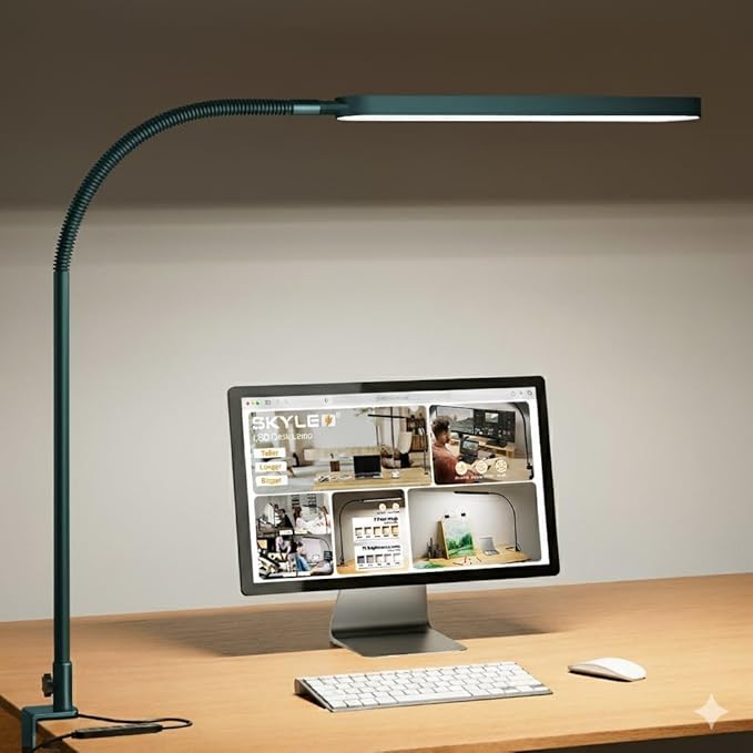 LED Desk Lamp - Desk Light for Home Office - Flexible Gooseneck - 5 Color Modes X 11 Brightness Levels - 1300LM - Timmer & Memory Function - 12W Clip on Light - Green