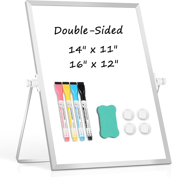 Double-Sided Magnetic White Board with Stand, 16" x 12" | Dry Erase Board with Stand, Desktop Whiteboard Easel , Portable Small White board dry erase for Drawing, Office, Home