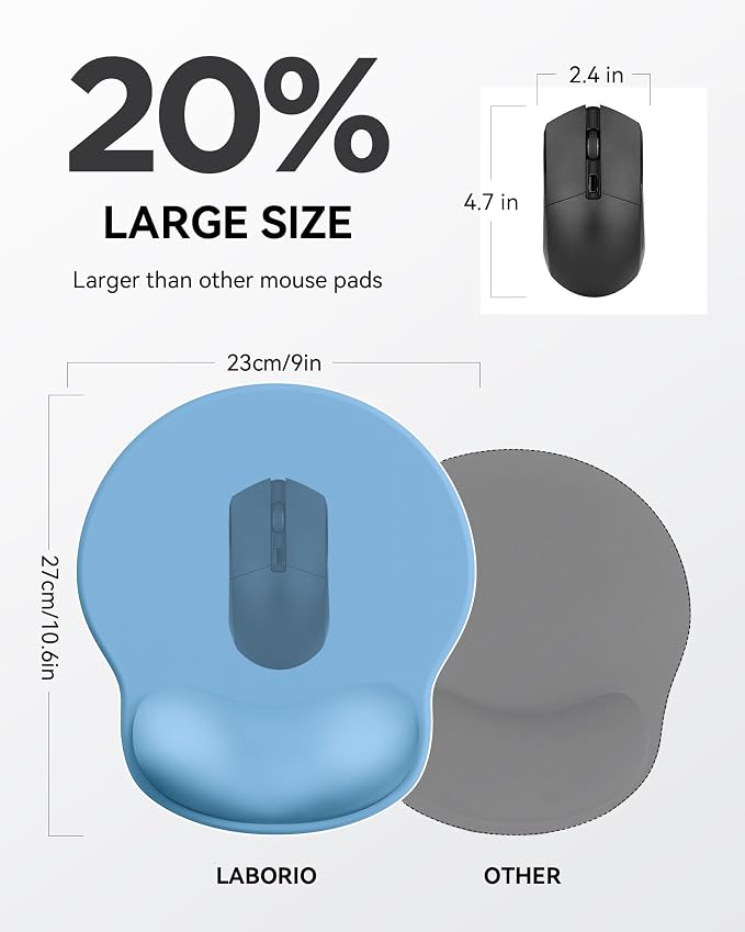 Mouse Pad with Wrist Rest for Desktop Large Ergonomic Mouse Mat(Denim Blue) | 10.6''L x 9''W Size, Gel Wrist Support, Non-slip Base, Washable Surface, Laptop Mousepad