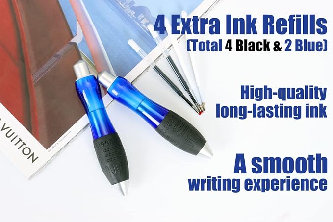 Weighted Pen for Hand Tremors Fat Pen for Arthritic Hands (2 Pack) | 4 Extra Ink Refill, With Gift Box, Each 3.5 oz Heavy Large Wide Grip Pen for Parkinsons, Low Grip Strength, Carpal Tunnel