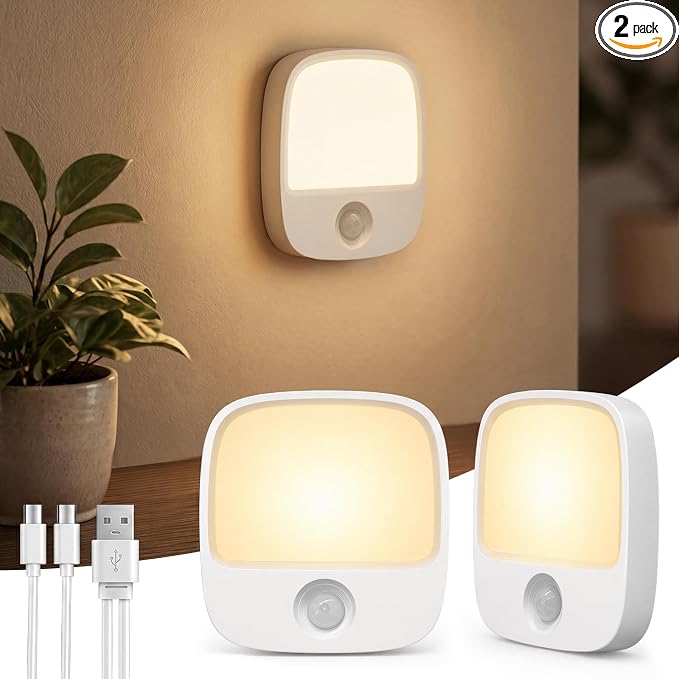 EZVALO Rechargeable Motion Sensor Night Lights, 2 Pack Magnetic Stick-On LED Lights with 3 Color Temperatures, Adjustable & Memory, Cordless Night Light for Closet, Bedroom, Hallway, Stairs, Bathroom