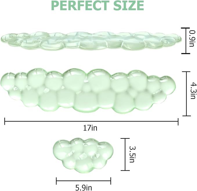 Gel Cloud Wrist Rest Keyboard, Cute Wrist Rest for Computer Keyboard, Green | Ergonomic Keyboard and Mouse Wrist Rest Set, Typing Pain Relief, Cooling Gel, Suitable for Office, Home, Computer, Gaming