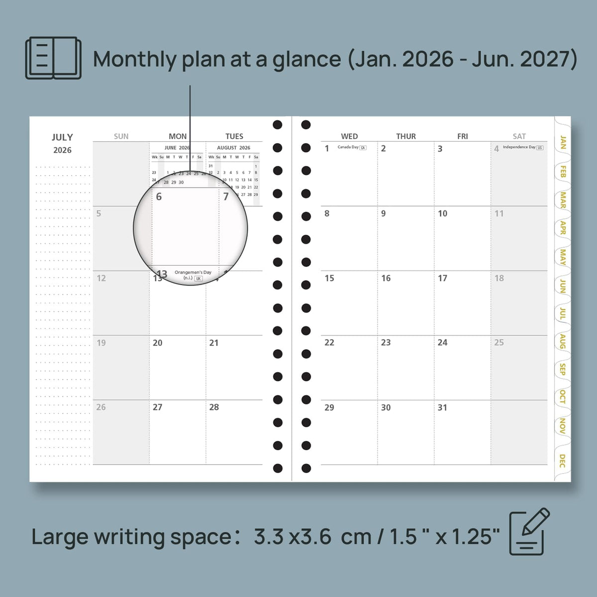 POPRUN Monthly Planner 2026-2027 Spiral Hardcover (6.25'' x 8.5''), 18 Months Calendar (Jan.2026-Jun.2027) - 2 Pages per Month with Dotted Note Pages, Sunday Start, Laminated Tab - Light Pink