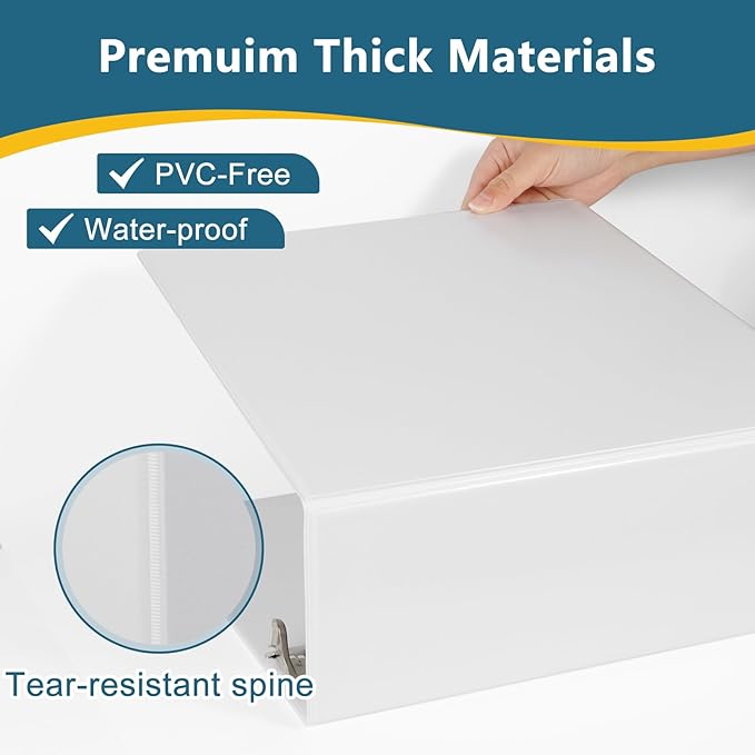 5-Inch 3 Ring Binder, Standard 5" Slant-D Ring Binder Fit Letter Size Paper, Presentation View Binders, White, 6-Pack