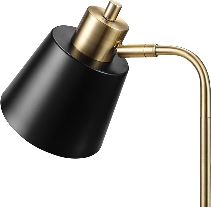 Globe Electric 18" Matte Brass Desk Lamp with Matte Black Metal Shade | Adjustable pivot joint, metal shade, rotary switch, requires 1 E26 60W bulb (sold separately), 61000055