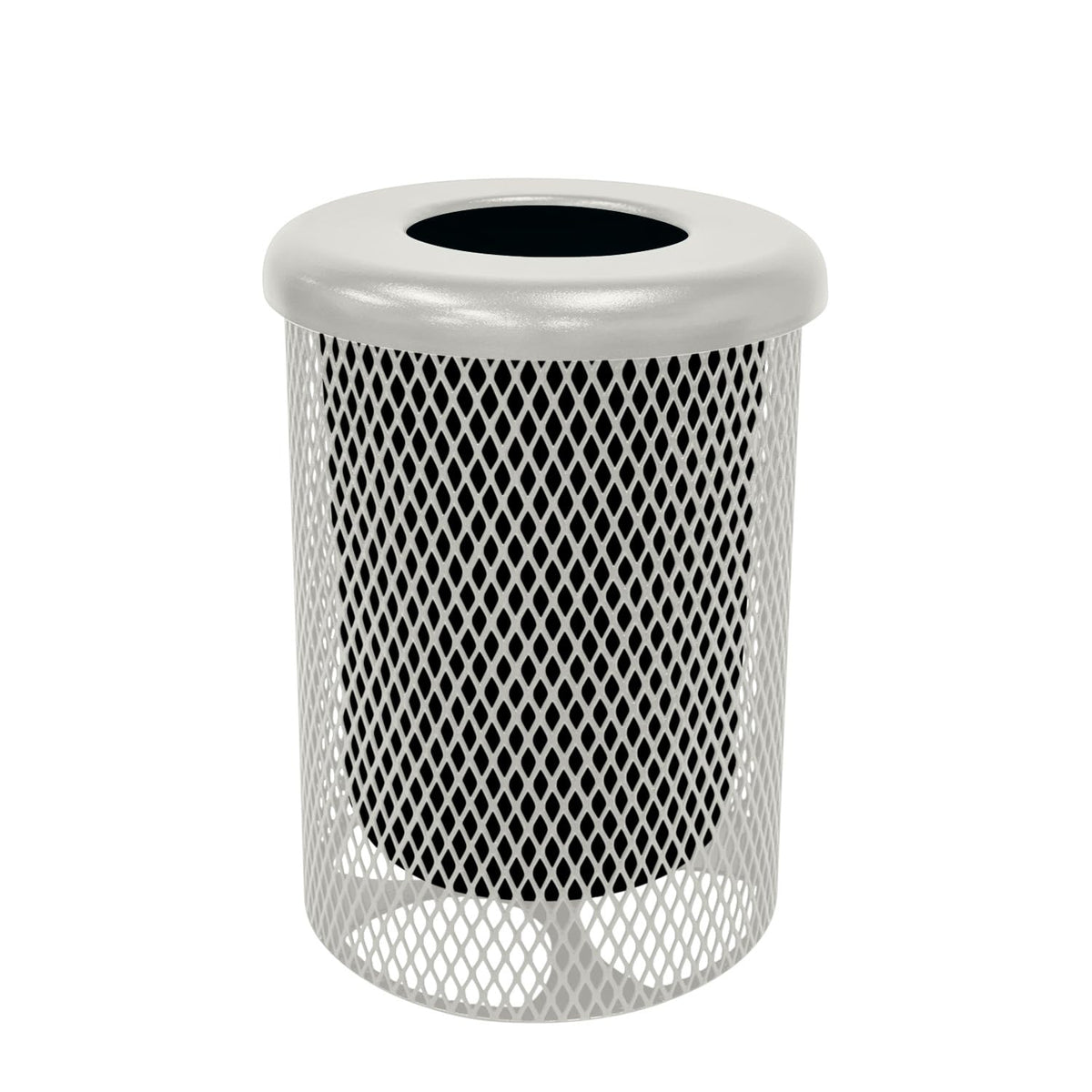 RFT-Gry Heavy Duty Round Trash Receptacle with Flat Top, Liner Included, 32 Gallon, Gray, Made in America