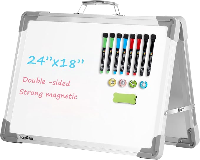 Dry Erase Board 18x24 Double Sided Magnetic Whiteboard with Stand | Portable, Foldable, With Stand, Magnetic, Desk Top White Board for School Classroom Homeschooling Office Home Teacher Student