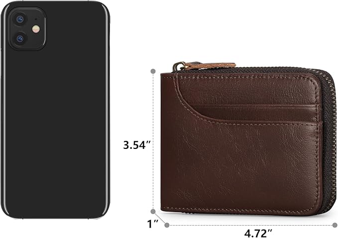 GOIACII Wallets for Men Genuine Leather Front Pocket Wallet RFID Zip Around Bifold Credit Card Holder | RFID