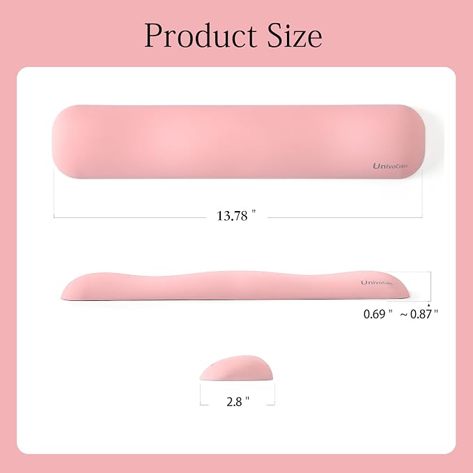 UnivoColors Design-Medium Wave Keyboard Wrist Rest of Medium, Artificial Sheepskin+Memory Foam+Ergonomic+Anti-Slip Gel, Resilience Support During Work and Gaming,Keyboard Accessory,Pink