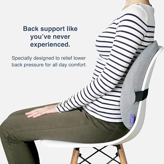 C CUSHION LAB Extra Dense Lumbar Pillow - Patented Ergonomic Multi-Region Firm Back Support for Lower Back Pain Relief - Lumbar Support Cushion with Strap for Office Chair, Car, Sofa, Plane - Black